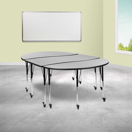 Flash Furniture Oval 60 W, 86 L, 30 H, Chrome, Laminate, Particleboard, Steel, Grey XU-GRP-A3060CON-60-GY-T-A-CAS-GG